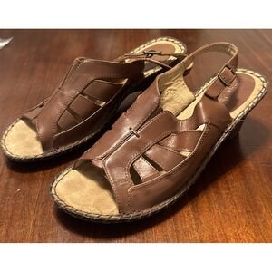 Duck Head Women's Brown Leather Wedge Sandals Size 8M Slingback Comfort‎